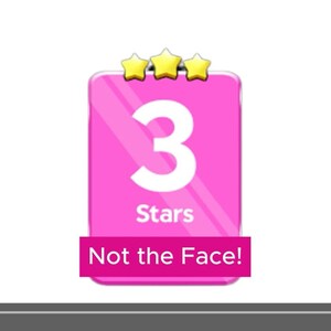 May include: A rectangular pink sign featuring three yellow stars at the top, the large white number 3, the word Stars in white text, and a horizontal pink banner at the bottom containing the white text Not the Face! in a sans-serif font.