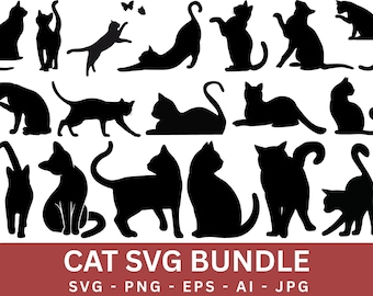 Cat SVG File Bundle: Cat Face Silhouette, Commercial Use (Digital Download)