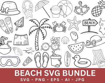 Beach SVG Bundle: Summer Clipart, Cut Files for Cricut (Digital Download)