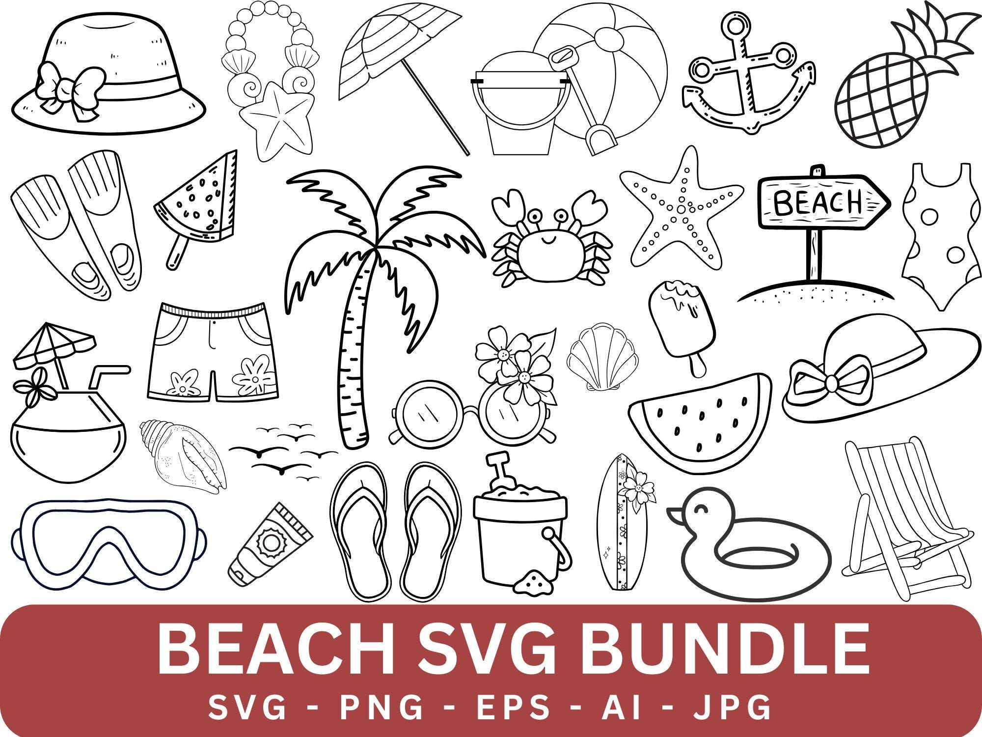 Beach SVG Bundle: Summer Clipart, Cut Files for Cricut (digital ...