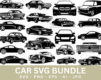 Retro Car SVG Bundle: Classic Car Silhouette, Clipart (Digital Download)