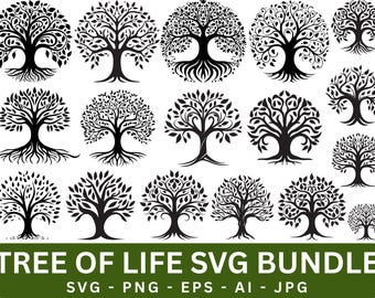 Tree of Life SVG Bundle: Family Tree Silhouette Clipart (Commercial Use, Instant Download