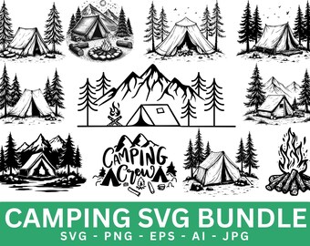 Camping SVG Bundle: Campfire, Hiking, Adventure Cut Files (Digital Download