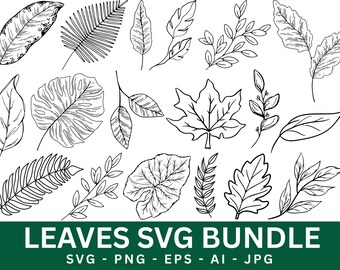 Hand Drawn Leaves SVG Bundle: Leaf Clipart, Cut Files (Digital Download)