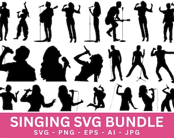 Singing Silhouette SVG Bundle, Vocalist Cut Files (Digital Download)