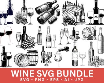 SVG-bundel wijn: grappige wijn drinken gesneden bestanden (digitale download)