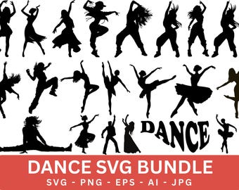 Paquete de siluetas de baile en formato SVG, archivo de corte de bailarín (descarga digital)