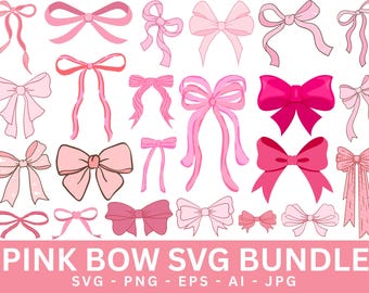Coquette Ribbon Bow SVG Bundle: Hand-Drawn Clip Art (Digital Download)