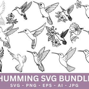 Hummingbird Flowers Svg & Png, Hummingbird Clipart, Hummingbird DXF SVG, Hummingbird Cricut, Instant Download