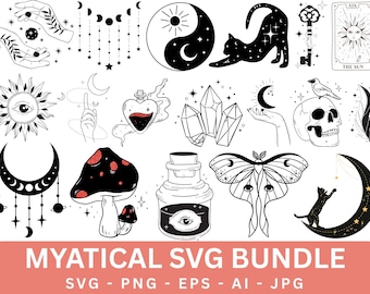 Mystical Celestial SVG Bundle: Boho Magic Cat Design (Digital Download