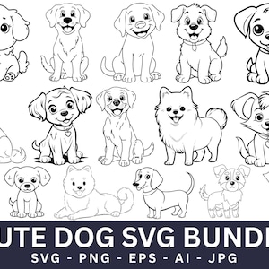 Dog SVG PNG Bundle: Line Art Peeking Dog Breeds Clipart (Digital Download