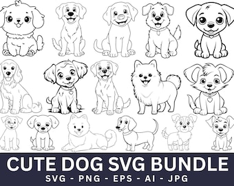 Dog SVG PNG Bundle: Line Art Peeking Dog Breeds Clipart (Digital Download