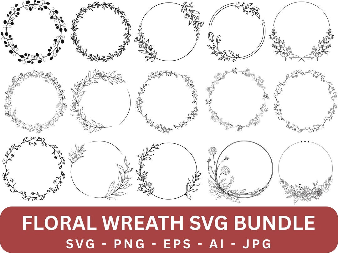 Floral Wreath SVG Bundle: Wedding Frame Vector Design (digital Download ...