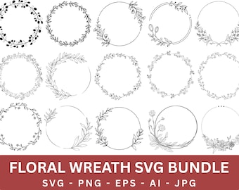 Floral Wreath SVG Bundle: Wedding Frame Vector Design (Digital Download