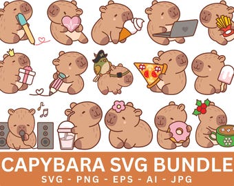 Kawaii Capybara Clipart, Animal SVG Bundle (Digital Download)