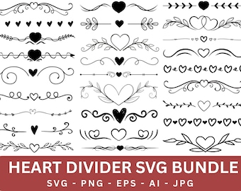 Heart Divider SVG Bundle, Wedding Valentine Doodle (Digital Download)
