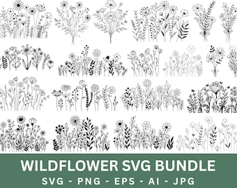 Paquete SVG de flores silvestres: ramo floral, boceto botánico (descarga digital)