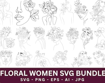 Floral Woman SVG Bundle, Boho Decor, Cricut Cut Files (Digital Download)