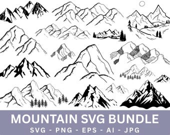 Mountain Forest SVG Bundle: Hand-Drawn Tree Silhouette (Commercial Use, Instant Download)