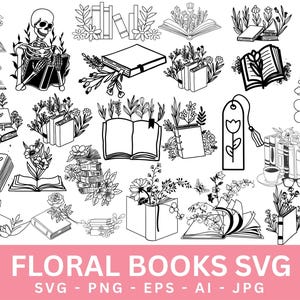 Floral Book SVG Bundle: Wildflower Reading Designs (Digital Download