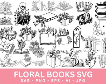 Floral Book SVG Bundle: Wildflower Reading Designs (Digital Download