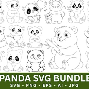 Panda SVG Bundle,Panda PNG Bundle,Panda outline Clipart,Panda SVG Cut Files for Cricut,Cute Panda Svg, Panda Silhouette,Panda Face Svg,Ai