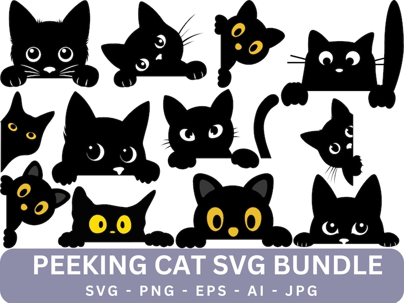 Peeking Cat SVG PNG EPS Clipart, Peeking Kitten Silhouette, Peeking Cats Template, , Cut Files, Instant Download
Peeking Cat SVG Bundle pack - All Cat breed Silhouettes & Cut Files High Quality for Cricut | Laser cut svg, png, dxf Vector Commercial use
Peeking Cat SVG Pack - Cat Silhouette, Peeking SVG, Cut Files for Cricut & Silhouette in Svg, Png, and Eps ,DXF formats. best cat svg bundle