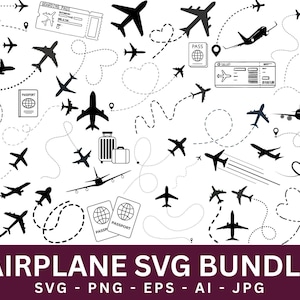 Airplane SVG Bundle: Travel Silhouette, Heart Route (Digital Download