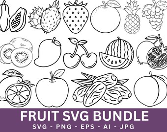 Tropical Fruit & Vegetable Clip Art Bundle: Hand-Drawn SVG, PNG, JPEG (Digital Download