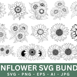 Zonnebloem SVG-bundel, zonnebloem svg, zonnebloem monogram SVG, instant download, commercieel gebruik, Cricut