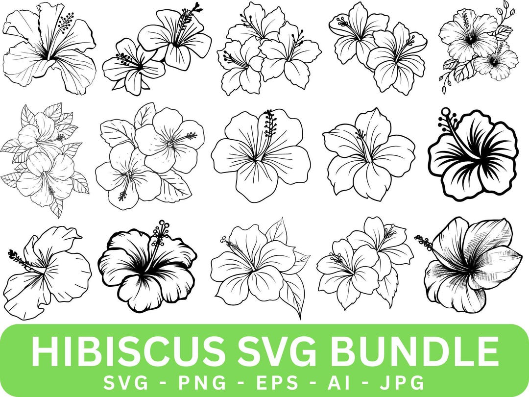 Hibiscus Flower SVG Bundle: Tropical Floral Clipart (digital Download ...