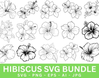 Hibiscus Flower SVG Bundle: Tropical Floral Clipart (Digital Download)
