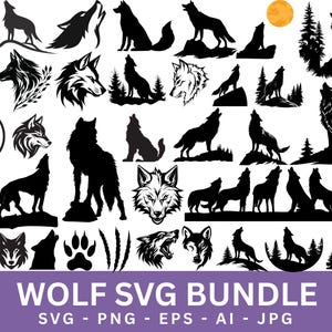 Wolf SVG Bundle: Howling Wolf, Tribal Tattoo Design (Digital Download)
