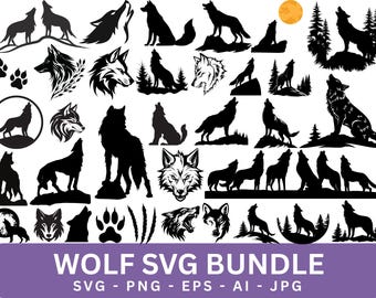 Wolf SVG Bundle: Howling Wolf, Tribal Tattoo Design (Digital Download)