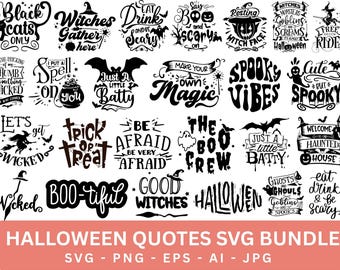 Halloween SVG-paket: Spöklika citat, häxa, spöke, skelett (digital nedladdning)