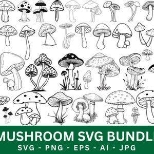Boho Mushroom SVG Bundle: Floral Clipart, Cricut Cut Files (Digital Download)