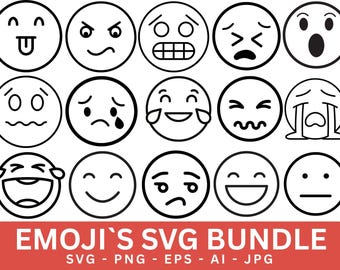 Emoji SVG Bundle: Smiley Face Clipart, Design Vector (Digital Download)