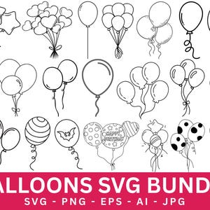 Balloon SVG Bundle: Birthday Line Art for Cricut, Silhouette (Digital Download)