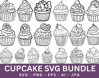 Cupcake SVG Bundle: Birthday Clipart, Cake Cut File (Instant Download