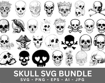 Paquete SVG de calaveras: imágenes prediseñadas de esqueletos, archivos de corte de Cricut (descarga digital)