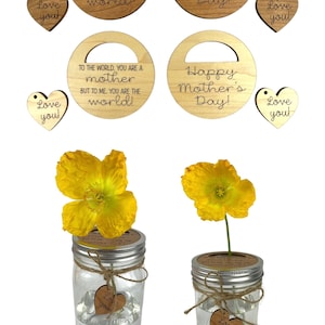 Flowers for Mom Jar Lid - Engraved Mason Jar Lid - Mason Jar Lid for Flowers - Gift for Mom