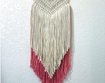 Macrame Wall Hanging - Natural and Dark Pink Cotton Cord