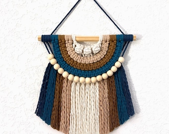 Macrame Wall Hanging - Semi Circle Macrame Wall Hanging - Browns and Blues