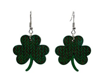 Shamrock Earrings - Wood Earrings - Fishhook Earrings - St Patrick's Day Earrings