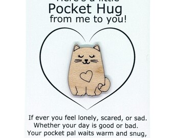 Cat Pocket Hug - Kitten Pocket Hug - Wood Pocket Hug - Pocket Hug with Card