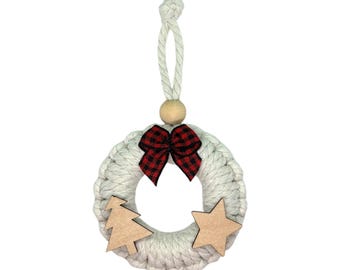 Macrame Wreath Ornament - Christmas Ornament - Wreath with Bow, Christmas Tree and Star