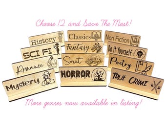 Book Genre Signs - Library Signs - Bookshelf Signs - Choose Your Favorites - Bundle of Twelve (12)