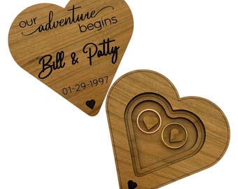 Personalized Wedding Ring Box - Heart Wedding Ring Box - Our Adventure Begins Wedding Ring Box - Two Sizes Available