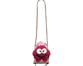 Crochet Monster Car Charm - Swinging Monster - Pink