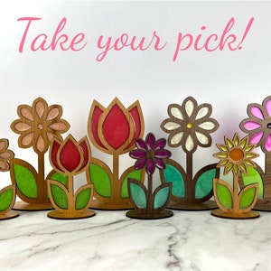 Standing Flower - Rose Gold Flower - Purple Flower - Red Flower - Decorative Flower - Wood and Epoxy